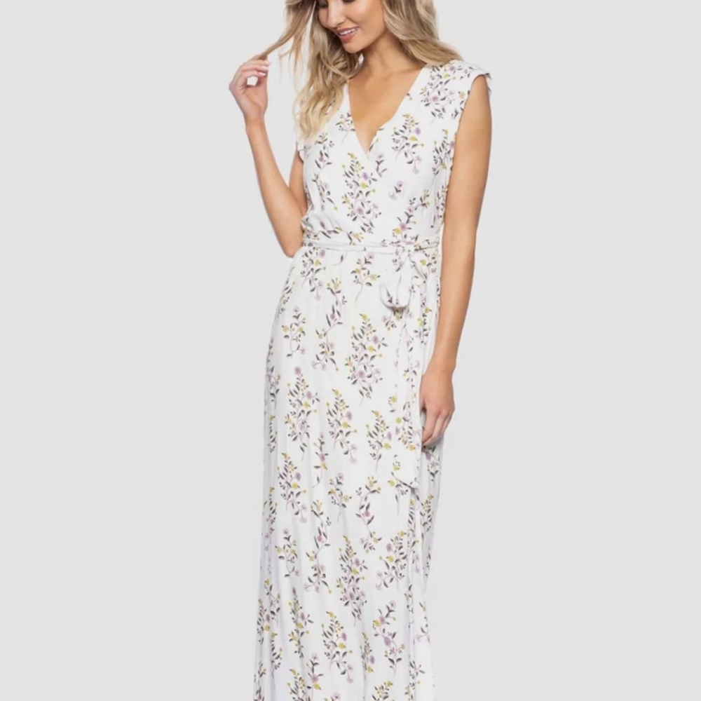 Tavik Ellette White Garden Floral Wrap Sleeveless Maxi Dress Size Medium NWT